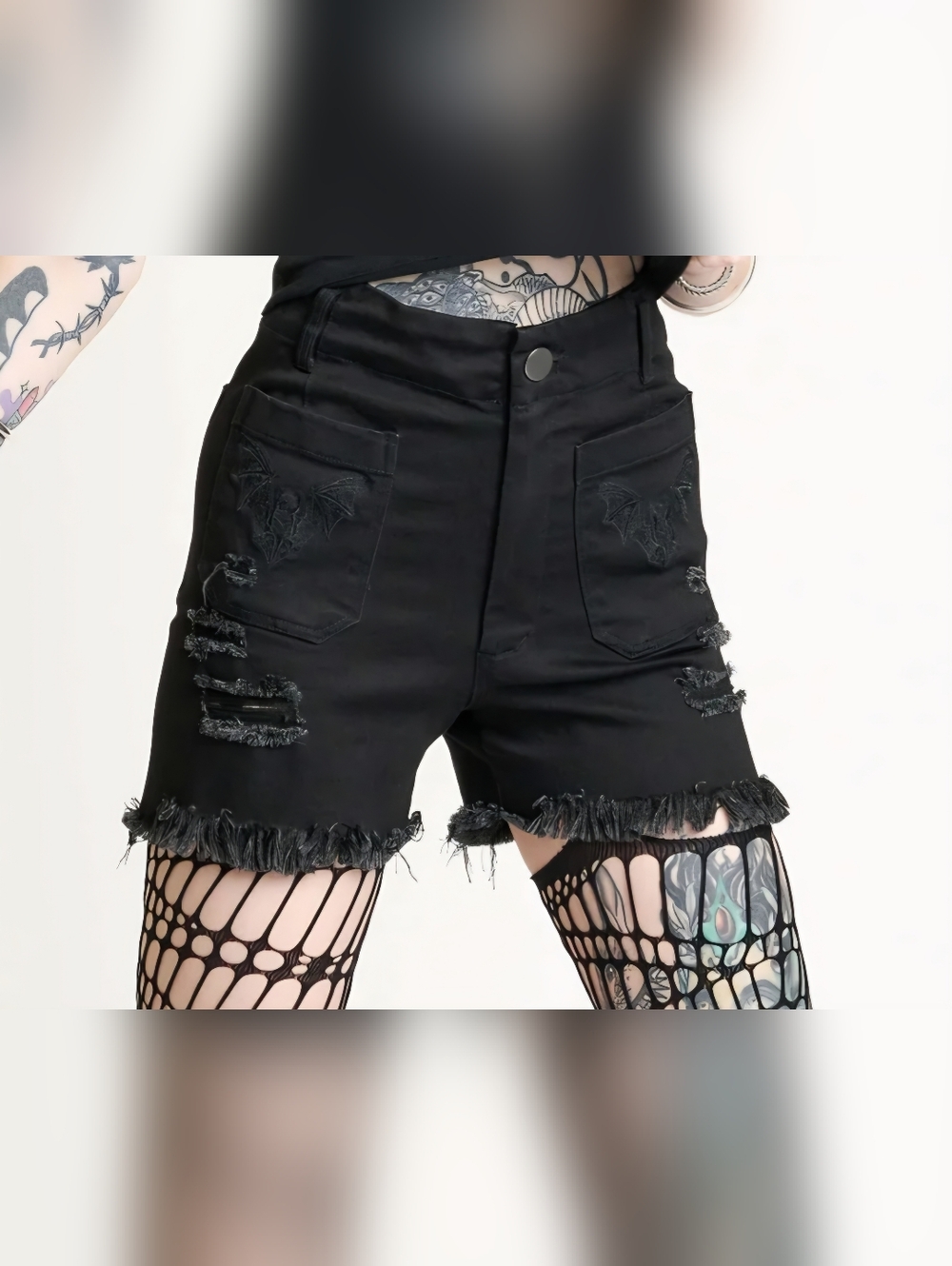 Bat embroidered denim shorts